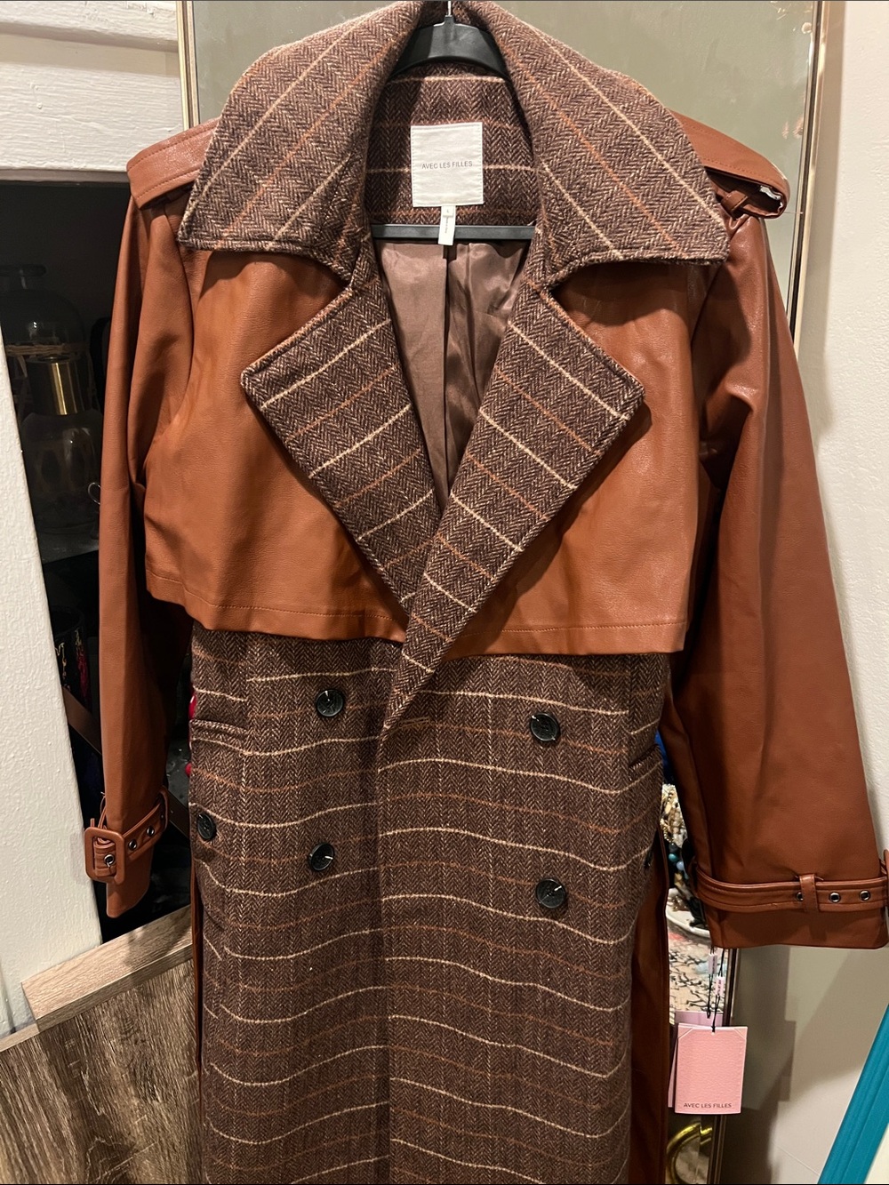 Avec Les Filles Brown Mixed-Media Trench Coat NWT - Picture 13 of 16